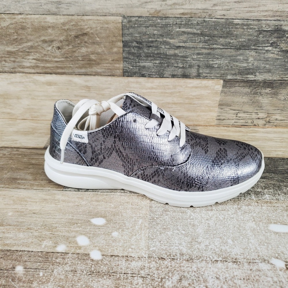Vans ISO 2 Disco Python Shoes Womens Sz 9 Silver Snake Skin Lace Up Sneaker